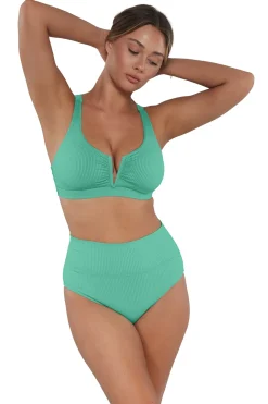 Sunsets Aqua Mist Sandbar Rib Hannah High Waist Bottom