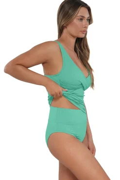 Sunsets Aqua Mist Sandbar Rib Elsie Tankini Top