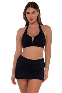 Sunsets Black Seagrass Texture Sporty Swim Skirt
