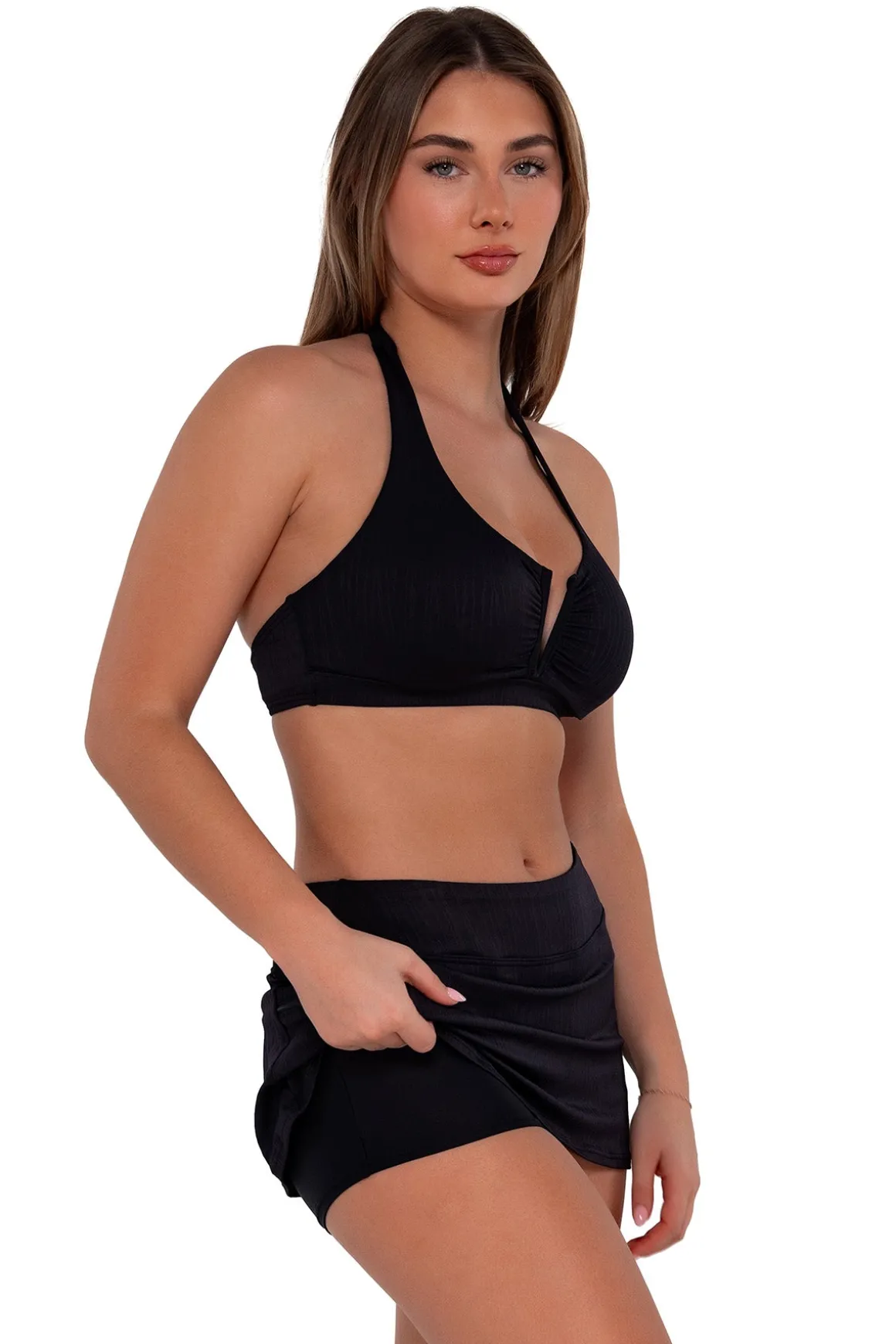 Sunsets Black Seagrass Texture Sporty Swim Skirt