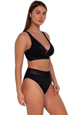 Sunsets Black Seagrass Texture Annie High Waist Bottom