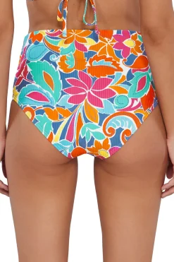 Sunsets Festive Floral Sandbar Rib Capri High Waist Bottom