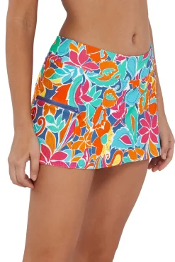 Sunsets Festive Floral Sandbar Rib Sporty Swim Skirt
