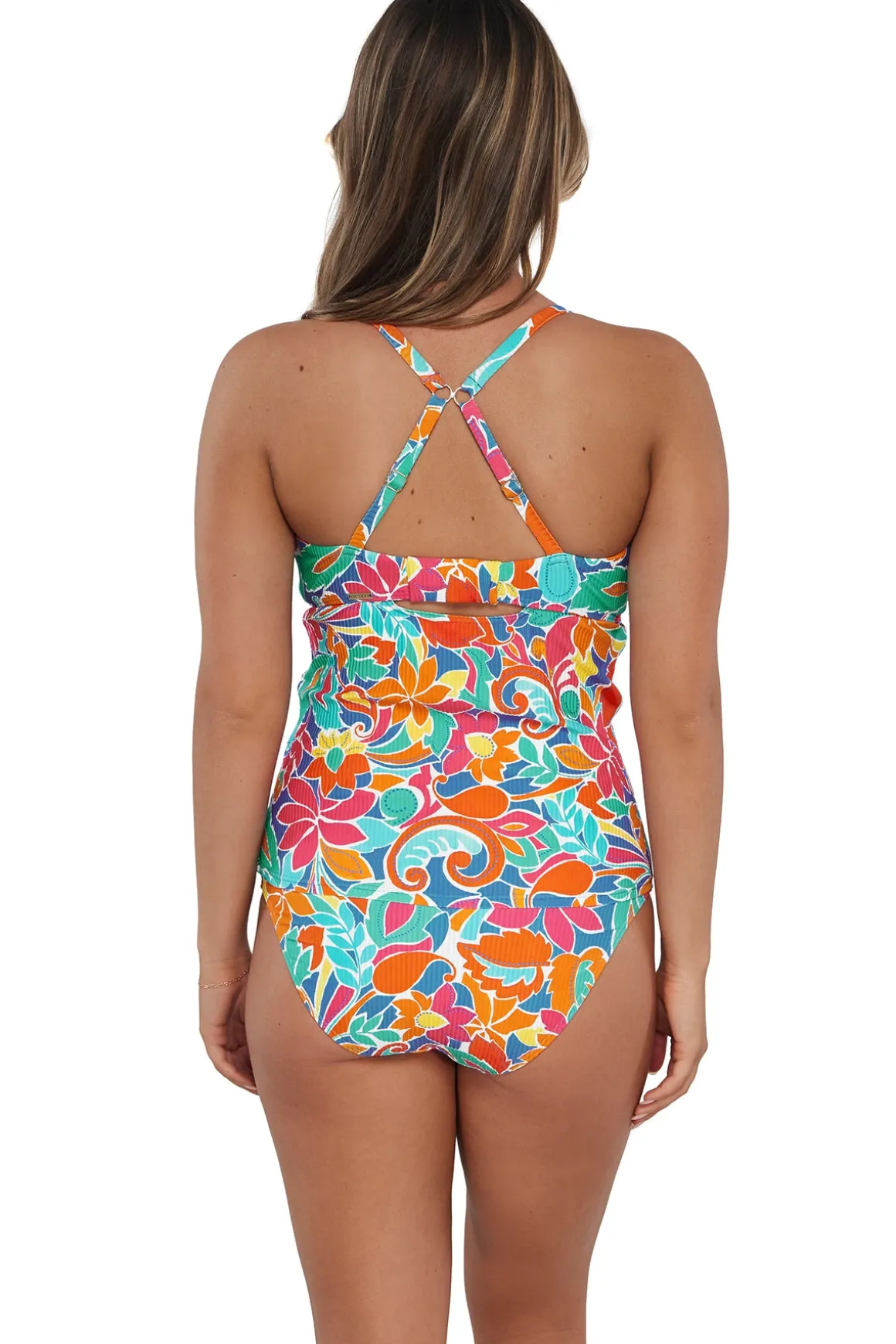 Sunsets Festive Floral Sandbar Rib Zuri V-Wire Tankini Top
